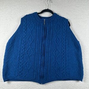 Aran Crafts Sweater Vest Womens Merino Wool Zip Cable Knit XXL Blue Fisherman